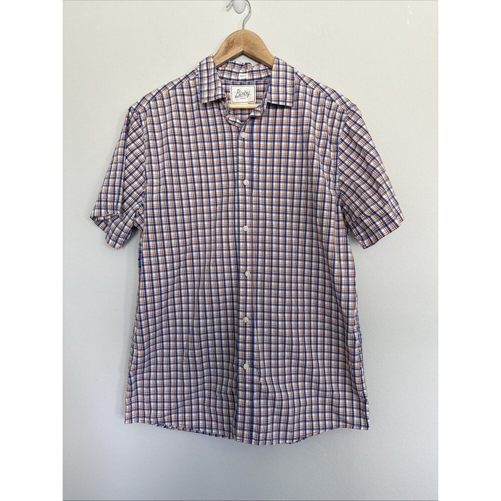 Bixby  Nomad Plaid Button Up Short Sleeve Regular Shirt L Tall Blue Yellow Red